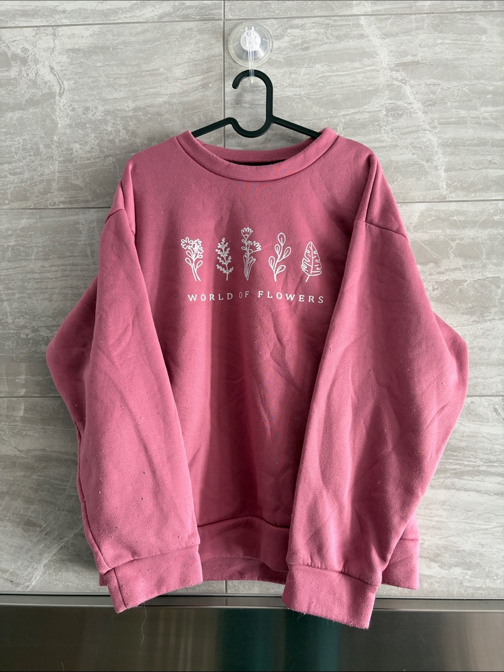 SHEIN Rose Pink 'World of Flowers' Crewneck Sweatshirt
